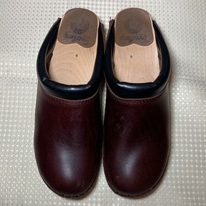Troentorp Rembrandt Deep Burgundy Brown & Black Leather Clogs Ideal Sole Sz 8 38